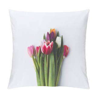 Personality  Beautiful Colorful Tulip Flowers Isolated On Grey Pillow Covers