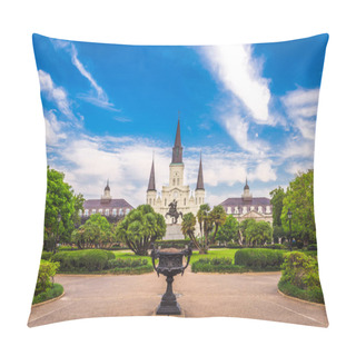 Personality  New Orleans, Louisiana, USA At Jackson Square And St. Louis Cathedral In The Morning. Pillow Covers