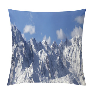 Personality  Panoramic View On Snowy Mountains In Sunny Day Pillow Covers