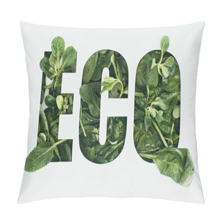 Personality  Word Eco Made From Fresh Green Leaves Isolated On Grey Pillow Covers