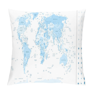 Personality  Detailed World Map Blue Colors Pillow Covers