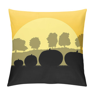 Personality  Pumpkin Plants With Rich Harvest On A Field Pillow Covers