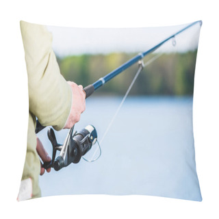 Personality  Man Fishing With Angle At Lake Pillow Covers