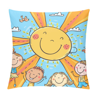 Personality  Happy Doodle Cartoon Kids, Colorful Vector Illustration Pillow Covers