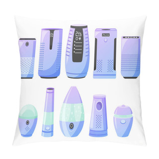 Personality  Set Of Moisturizers And Drainers Of Air Are Used To Balance Humidity Levels Indoors. They Work To Regulate Moisture And Prevent Dryness Or Excess Moisture In The Air. Cartoon Vector Illustration Pillow Covers