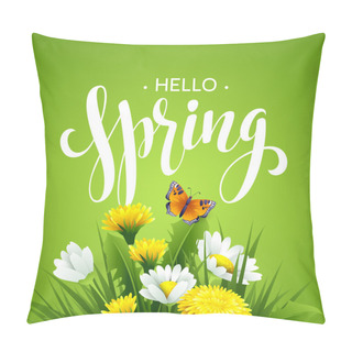 Personality  Inscription Spring Time On Background With Spring Flowers. Spring Floral Background. Spring Flowers. Spring Flowers Background Design For Spring Pillow Covers