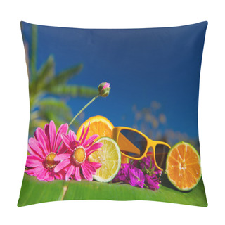 Personality  Tropical Citrus Fruit Flowers And Sunglasses Pillow Covers