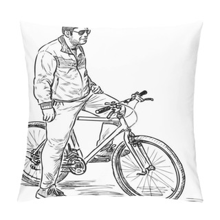 Personality  A City Dweller With His Bicycle Pillow Covers