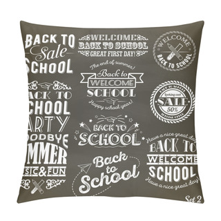 Personality  Back To School Design Collection. A Set Of Vintage Style Back To School Sale And Party On Black Chalkboard Background Pillow Covers