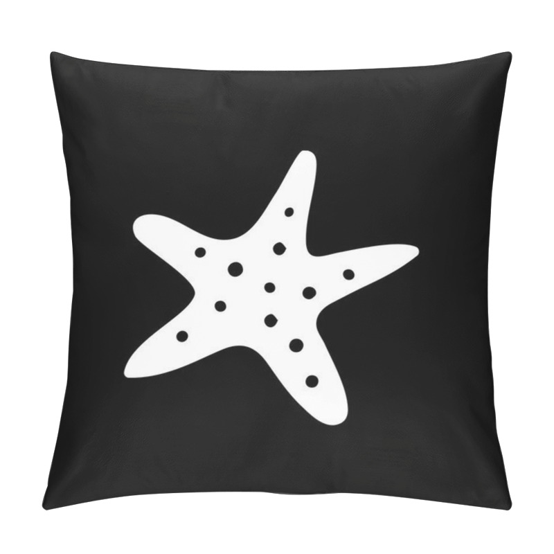 Personality  Vector white silhouette illustration of starfish icon isolated on black background. pillow covers