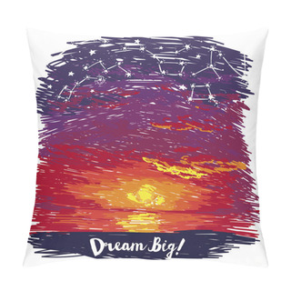 Personality  Poster For Dreams With Ocean Sunset And Starry Sky In Sketch Style Pillow Covers