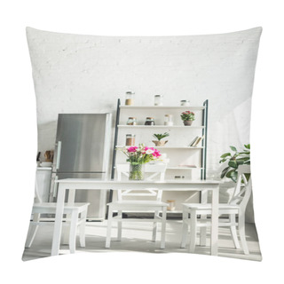 Personality  Interior Of Modern Light Kitchen With Bouquet On Table Pillow Covers