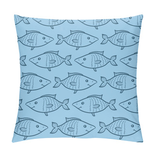 Personality  Blue Fish Seamless Pattern Pillow Covers