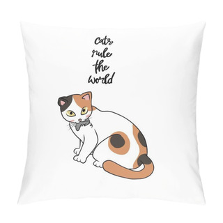 Personality  Cat Rule The World, Cat Catching Rat Cartoon Vector Illustration Pillow Covers