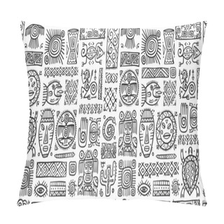 Personality  Ethnic Mexican Decor. Handmade Seamless Pattern For Your Design. Tribal Tattos Elements Pillow Covers
