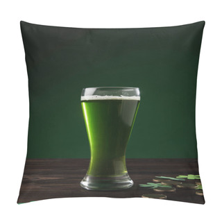Personality  Glass Of Green Beer With Shamrock And Golden Coins On Table, St Patricks Day Concept Pillow Covers
