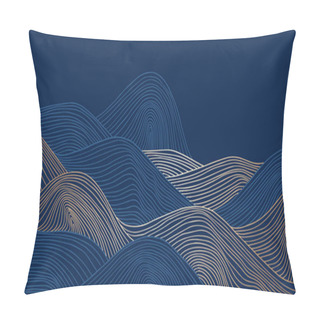 Personality   Abstract Grid Landscape Background In Asian Style, Blue And Gold Pillow Covers