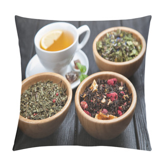 Personality  Cup Of Tea On Dark Background Pillow Covers