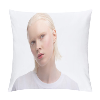Personality Close Up Of Appealing Grey-eyed Woman With Short Bob Cut Pillow Covers