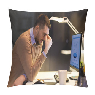 Personality  Tired Businessman Working At Night Office Pillow Covers