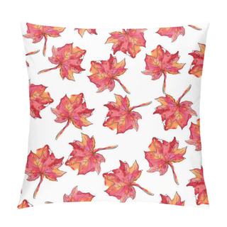 Personality  Seamless Pattern With Red Fall Maple Leaves On White Background. Hand Drawn Watercolor And Ink Illustration.  Pillow Covers