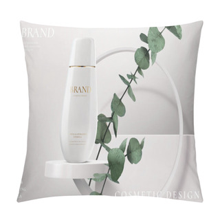 Personality  Hydration Cosmetic Cream On A White Stage With Plant In 3d Illustration. Beauty Cream Ads Template. Pillow Covers