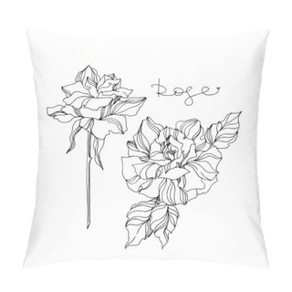 Personality  Vector Rose Floral Botanical Flowers. Black And White Engraved Ink Art. Isolated Roses Illustration Element. Pillow Covers
