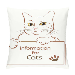 Personality  Adorable Outline Cat Holding Banner Pillow Covers