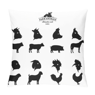 Personality  Vector Farm Animals Silhouettes And Icons Isolated On White Pillow Covers
