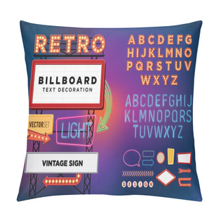 Personality  Vector Set Retro Neon Sign, Vintage Billboard, Bright Signboard, Light Banner Pillow Covers