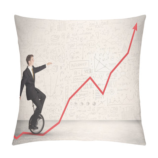 Personality  Business Parson Riding Unicycle On An Uprising Red Arrow  Pillow Covers