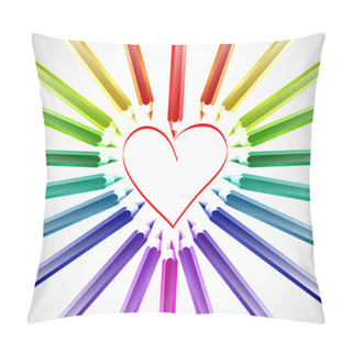 Personality Heart With Color Pencils. Vector Pillow Covers