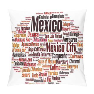 Personality  Cities In Mexico Word Cloud Concept. Vector Illustration Pillow Covers