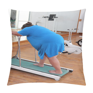 Personality  Overweight Woman Running On Trainer Treadmill Pillow Covers