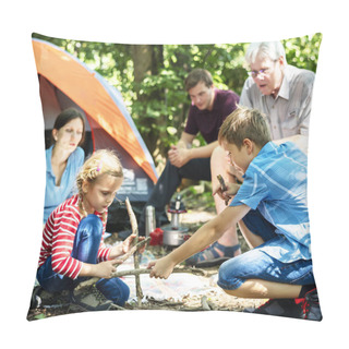 Personality  Family Camping In The Forest Pillow Covers