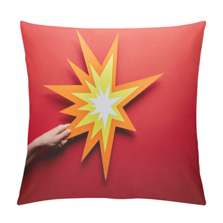 Personality  Top View Of Empty Orange Bang Sign On Red Background  Pillow Covers
