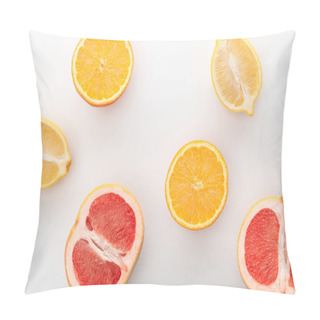 Personality  Top View Of Citrus Halves On White Background Pillow Covers