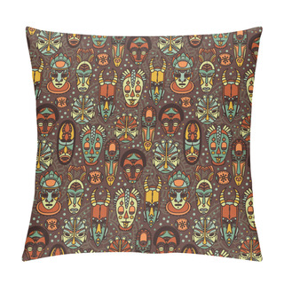 Personality  Seamless Pattern With Tribal African Masks Pillow Covers