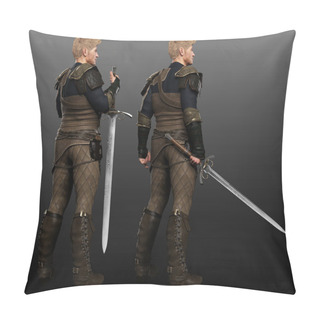 Personality  Fantasy Male Medieval Knight In Armor Full Length Back View Pillow Covers
