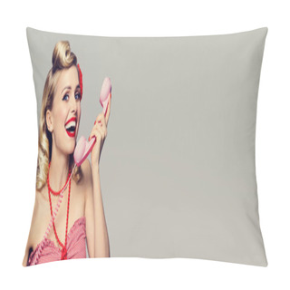 Personality  Woman With Phone, Dressed In Pin-up Style Pillow Covers