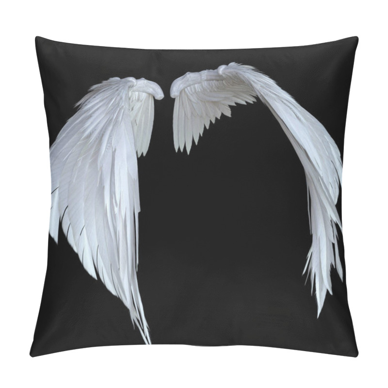 Personality  3D Rendered White Fantasy Angel Wings Isolated On Black Background - 3D Illustration pillow covers