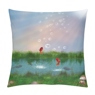Personality  Fantasy Pond And Red Fishes Pillow Covers