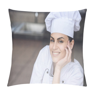 Personality  Smiling Attractive Chef Looking At Camera At Restaurant Kitchen Pillow Covers