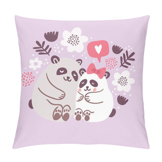 Personality  Vector Illustration - Cute Pandas Couple In Love Pillow Covers