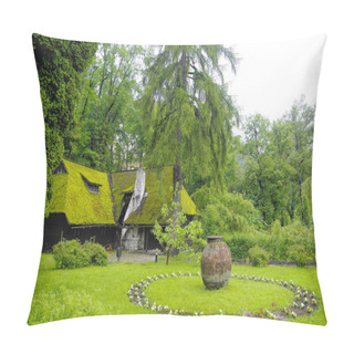 Personality  Beautiful Cottage With Grassy Roof Under The Bran Castle, Brasov District, Romania Pillow Covers