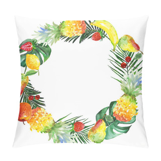 Personality  Exotic Composition Wild Fruit Wreath In A Watercolor Style. Pillow Covers