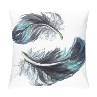 Personality  Black Feathers Watercolor Drawing. Isolated Illustration Elements. Pillow Covers