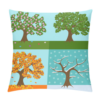 Personality  Tree In Four Yearly Seasons, Spring, Summer, Fall And Winter Vector Illustration Pillow Covers