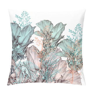 Personality  Beautiful Vector Summer Field Illustration With Rose Flowers Pillow Covers