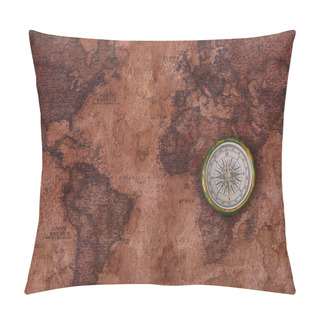 Personality  Top View Of Compass On Old World Map Pillow Covers
